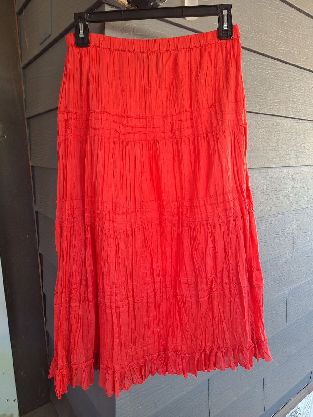 Chico's Coral-Red Crinkle Maxi Skirt
